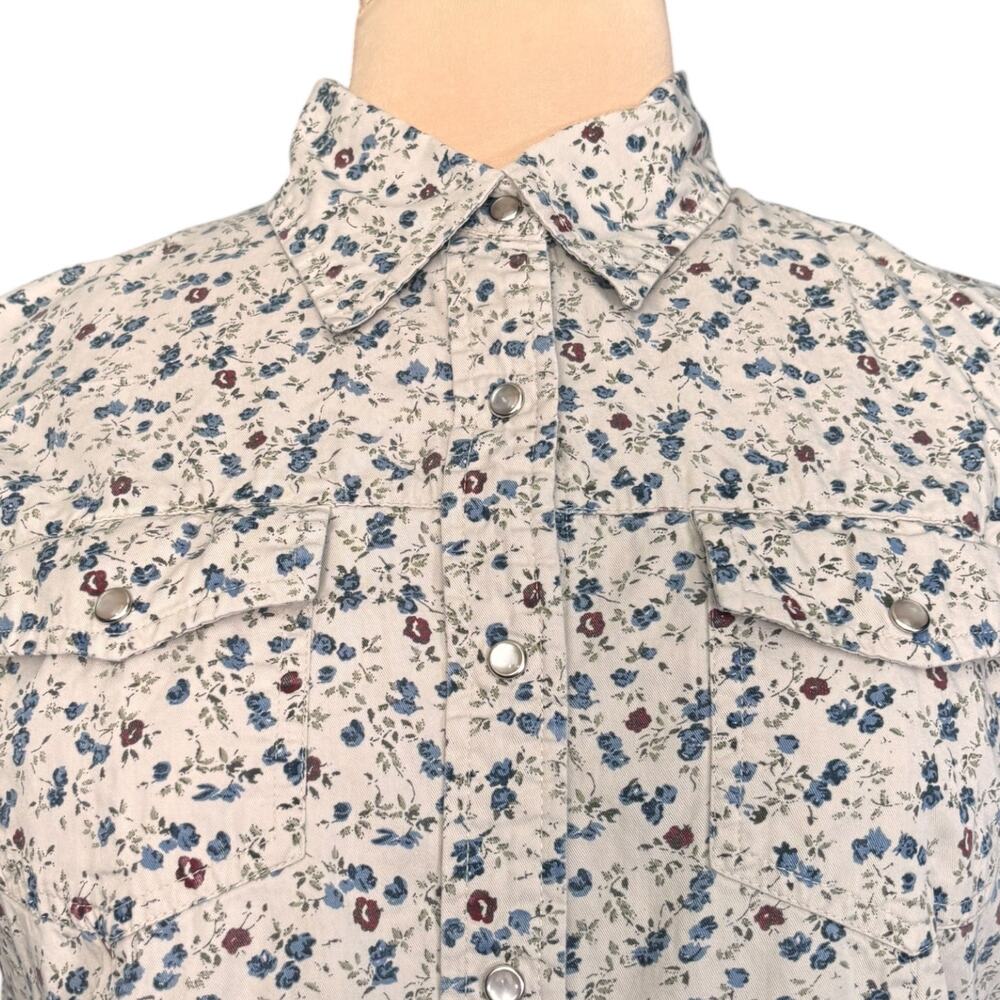 Floralā Western Snap Shirt Cottagecore Blue Rose Country Prairie Boho Cowgirl